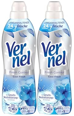 VERNEL Fresh Control Cool Fresh Weichspüler 2x 37 WL (74 Waschladungen), Wäscheduft für 24/7 langanhaltende Frische mit Geruchs-Neutralisierungs-Technologie, recycelbare Flasche
