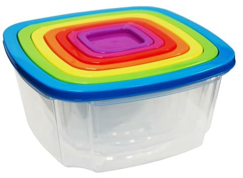 BH | 7 in 1 Square Food Storage Containers | BPA Free | Set of 7 PCS | with Rainbow Lids | Space Saving Nesting Design |Microwave Freezer & Dishwasher Safe - by Best House
