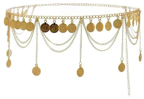 EORPAVU cintura oro, catena retrò da donna, nappe, metallo, catena vita