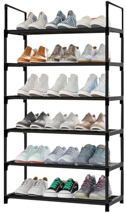 Dunkwckore 6 Ebenen Schuhregal, Platzsparend Schuhschrank, Schwarz Shoe Rack, Schuhregal Metall, 30 x 43 x 112 cm Schmal Hoch Schuhständer für Flur, Wohnzimmer, Schlafzimmer, Ankleidezimmer