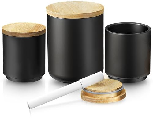 Black Tea and Coffee Canisters with Bamboo Lids, Pack of 3, Personalisable Kitchen Storage Set with Easy-to-Open Design (Black)