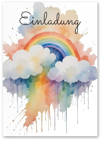 Premium Einladungskarten Kindergeburtstag | Hochwertige schöne Designs für Jungen & Mädchen | Inklusive Umschläge | Einladungskarten 1. Geburtstag, Taufe | Geburtstagskarten für Kinder (10, Rainbow)