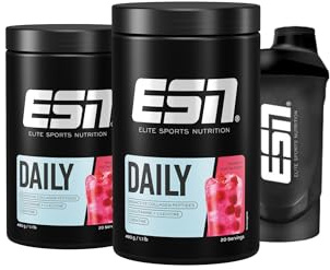 ESN Daily, Raspberry Iced Tea, 2 x 480 g + Gratis Shaker | Mit Glutamin, Creatin, Collagen & L-Leucin - made in Germany