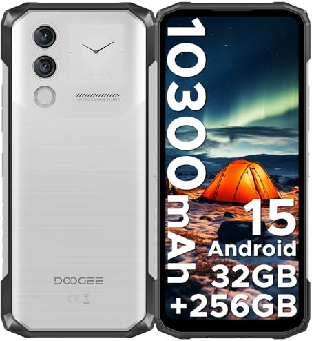DOOGEE Blade10 Max Telephone Portable Incassable, 10300mAh, 90Hz 6.56” HD+ & 1.54” Écran Arrière, 20GB+256GB/2TB, 50MP Caméra Android 15 Smartphone Incassable, 3 Fentes pour Carte/NFC/OTG/IP68, Argent
