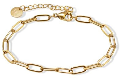 Seodore Paperclip Gold Bracelet for Women, 18K Gold Bracelets with Extender and Travel Pouch, Anti-Tarnish Waterproof Jewellery for Sport, Gym, and Swimming (18K Yellow Gold)