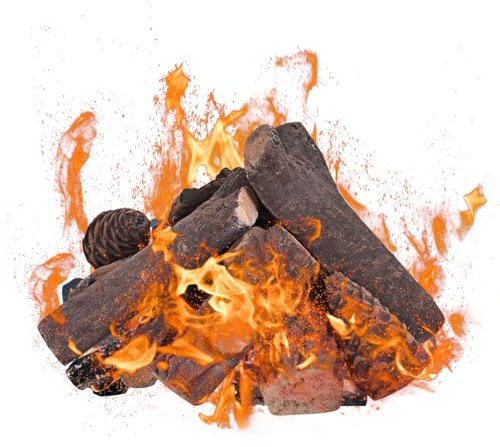 RELAX4LIFE 9er-Set Keramikholz, hitzebeständige Keramik-Holzscheite, Dekoholz aus Keramikfaser, Deko Kaminholz, Kamindekoration, Keramik-Holzscheit-Set für den Innen- & Außenbereich