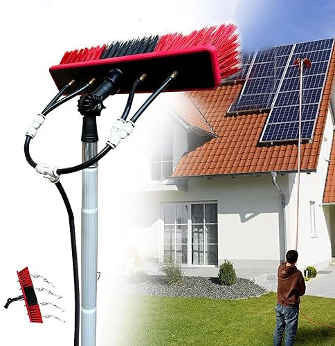 3m Reach Solar Panel Cleaning Brush & Pole Water Fed Pole Kit, Window Cleaner Window Glass System Washing Equipment Tool Solution Scrubber Brush Hose Spray Washer with 30cm brush