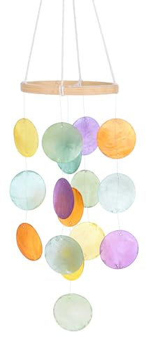 M METERXITY Campanello Vento Conchiglia Esterni, Campana Eolica con Conchiglie e Vetro Marino per Esterni/Patio/Giardino, Campana Eolica Artigianale [Colorata]