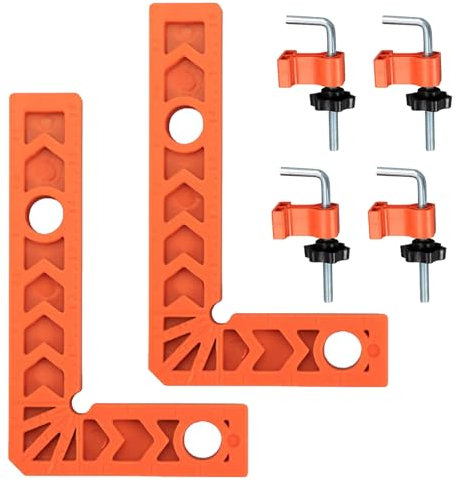 IUSOT 2 Stück Eckklemme, 3 Zoll Winkelspanner 90 Grad, Robuste Holzbearbeitung Rechtwinklige Klemme Mit 4 Klemmen, Positionierwinkel Set für 90 Grad Halterung, Eckspanner Zur Verleimung & Installation