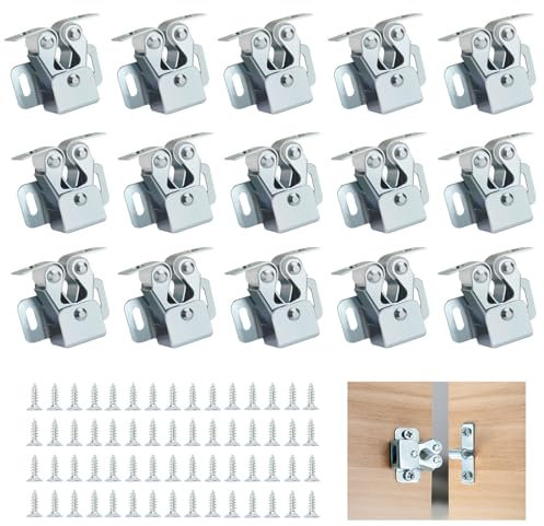 TESSTSY 15 Pezzi Chiusure a Doppio Rullo per Armadietto, Chiusura Doppio Rullo per Ante, Chiusure a Scatto per Mobili, Doppio Rullo per Armadietti con 60 Viti, per Armadi e Mobili