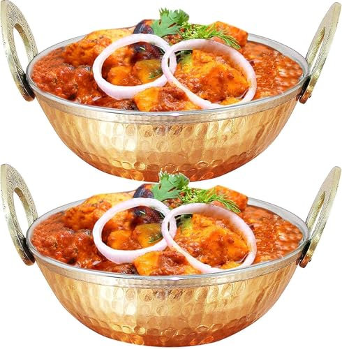 Aakrati Utensili da cucina kadai resistenti per uso alimentare, in acciaio inox, fondo in rame, ciotole multiuso indiane per servire karahi, diametro 12,7 cm, confezione da 4 (12,7 cm di diametro, 6,