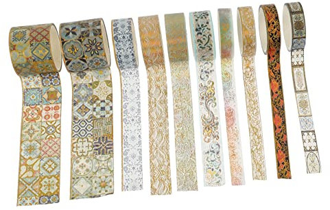 NUOBESTY 10rollen Gilding Washi Tape Dekorative Klebebänder Für Scrapbooking Journals Und Bastelprojekte Hochwertige Papiermaterialien Mit Glänzenden Mustern