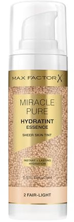 Max Factor Miracle Pure Hydratint Essence, feuchtigkeitsspendendes Make-up mit leichter Deckkraft, 71 Prozent wasserbasiert, mit Mikro-Kapsel Pigmenten, 30 ml, Fb 2 Fair-Light