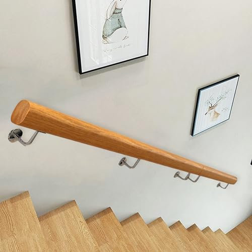 Holzleiter für Treppen, 2 m, Wandmontage, Edelstahl, Geländerschienen-Set für Innen- und Außenbereich, Sicherheitshandläufe für Treppen