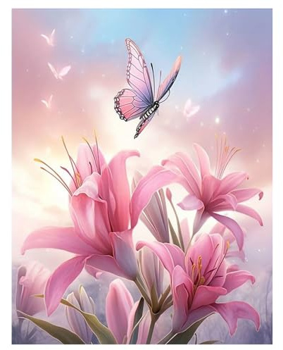 DCIDBEI Groß Diamond Painting Lilie Rosa 40x50cm Diamant Painting Bilder Erwachsene Lily Diamond Painting Erwachsene Blumen Lilie Malen nach Zahlen Blumen Lily Rosa Natur Ewige Liebe Pink Flowrers