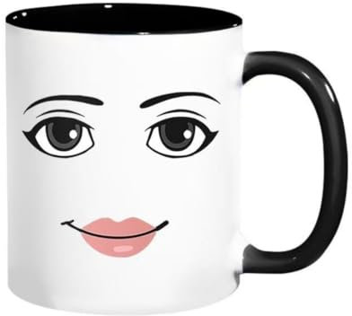 PHJEDXCM Serious Guy Face Damen-Gesichtsausdrücke, Tassen, kreative Herren-Keramik-Frühstückskaffee, Milchbecher, 325 ml (weiblicher Ausdruck innen, schwarz)