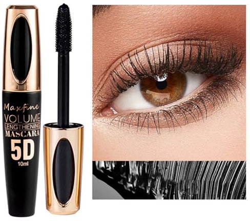Silk Fiber Mascara Schwarz, 5D Black Wimperntusche Wasserfest, Wischfest Telescopic Mascara, Schnell Trocknend & Non-clump Wimperntusche Lange Wimpern, Volumizing & Curl für Extrem Lange Wimpern