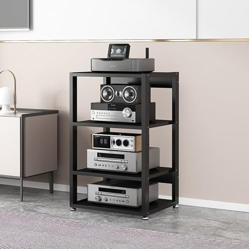 SGKOMN AV Media Stand Cabinet Floor-Standing Audio Rack CD Player Stand Home Corner TV Stand Stereo Components Cabinet Multi-Function Open Storage Shelf with(A-4 Tier-50X40X90CM)