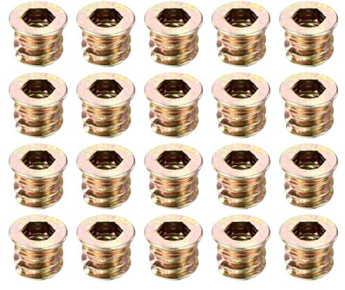 sourcing map 200Pcs Threaded Inserts, 1/4-20x25/64 Zinc Alloy Hex Socket Drive Screw-in Nut Threaded Inserts Furniture Bolt Fastener Connector for Wood Working Tool and Accessories