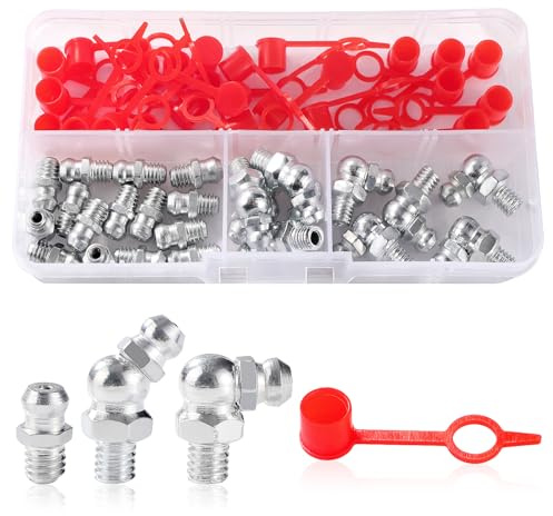 YIXISI 50 PCS M6 Grease Nipple Assortment Kit, Straight 90° 45° Grease Fitting Set, Hydraulic Grease Fittings, with Plastic Grease Fitting Cap, for Mechanical Equipment