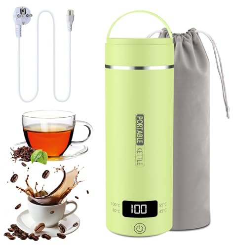 Bollitore elettrico da viaggio piccolo, 500 ml, piccolo bollitore da viaggio, ad alta velocità, mini bollitore portatile in acciaio inox 316, chiusura automatica, per tè, caffè (verde)