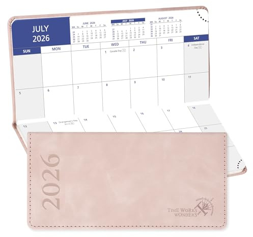 POPRUN Month to View Pocket Diary 2026 17.5x8 cm Slim Purse Size Monthly Planner 26 for Bag, 144 Pages, PU Leather Hardback(Soft Pink)