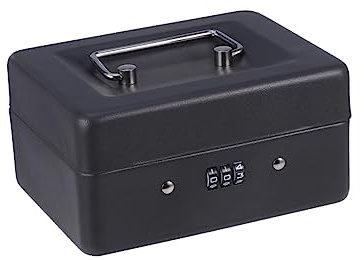 HOMSFOU Dicke Metall Kassenbox mit Zahlenschloss für Bargeld und Schecks Tragbare Sicherheitsbox für Hotel und Einzelhandel Schwarz Sicher und Robust