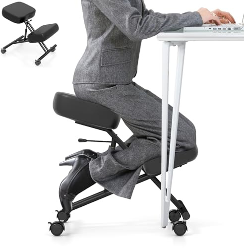 RELAX4LIFE Sedia a Ginocchio, Sedia Ergonomica a Ginocchio Regolabile in Altezza, Sgabello Imbottito da Ufficio con Ruote Universali Bloccabili, Ufficio, Home Office (72 x 46 x 68 cm)