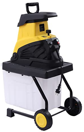 Elektrischer Holzhäcksler Auffangbehälter mit 45 Liter 4500rpm 2500 W 1,7 Zoll Schnittdurchmesser 44 * 55 * 105cm Schwarz Gelb Weiß