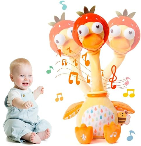 Plush Talking Singing Dancing Musical Strawberry Duck Toy, Just Like Cactus Toy, Music Mimicking Interactive Toy Sensory Stuffed Toy Gift Gifts for Girls Boys