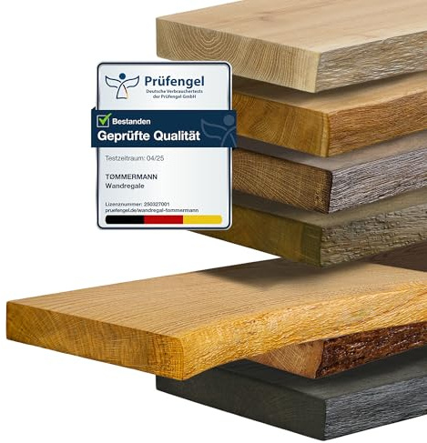 tømmermann Wandregal Schweberegal massiv Eiche - Bücherregal Holz Regal mit Baumkante Hängeregal Regalbrett aus massivholz Wandboard deko Regal Wand Shelf | 40 cm breit Farbe Bernstein