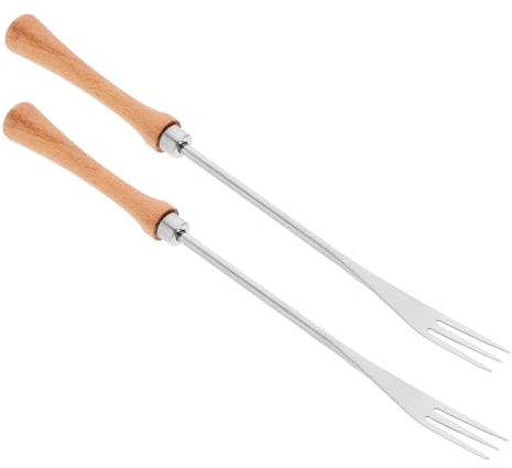Cabilock 2 pièces Fourchettes Fondue Inox avec Manche de Hêtre Lot Résistantes Corrosion pour Fromage Chocolat Fruits et Desserts