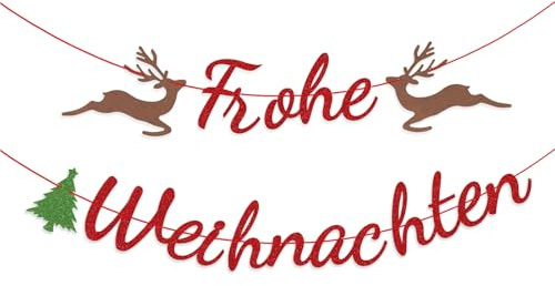 Banner Weihnachten Dekoration Frohe Weihnachten Girlande Farbe Glitzer Papier Rentier Weihnachtsbaum Merry Christmas Banner für Weihnachtsfeier Deko