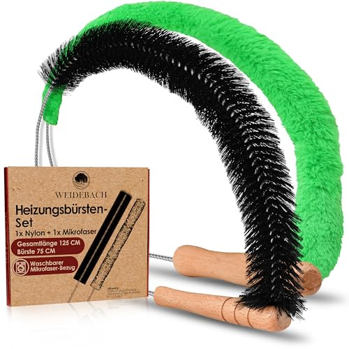 WEIDEBACH 2 brosses pour radiateur de 125 cm de longueur totale en 1 microfibre (brosse de 110 cm) et 1 nylon (brosse de 75 cm), brosses de nettoyage pour radiateurs V. 3.0, sans poils d'animaux, les