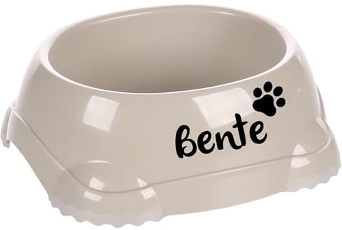 Kunststoffnapf personalisiert – Fressnapf Leno Beige 2200ml Hundenapf mit Namen – Futternapf und Trinknapf für große Hunde & Katzen mit rutschfestem Silikonboden