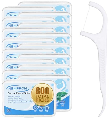Newppon 800 Count Dental Floss Picks – Unflavored Floss Sticks with Built-in Toothpick – 16 Boxes of 50 – Strong & Smooth Dental Flossers for Family Oral Care at Home Office & Travel – Adults & Kids