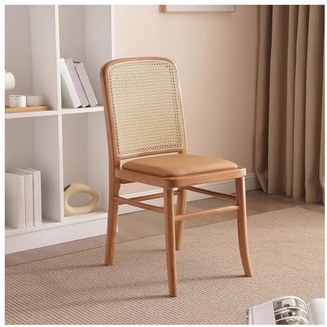 Sillas de comedor de ratán para exteriores, muebles de patio sin brazos con patas de madera maciza, elegantes asientos de cocina y comedor para jardín, color marrón cereza, juego de 2