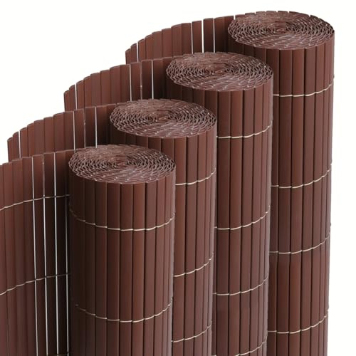 JUANIO Lot de 4 canisses Brise Vue en PVC Tube Plat,Clôture de Protection pour Jardin terasse Balcon Coloris Marron foncée 1700g/m2 - Hauteur 80 x Longueur 500 cm