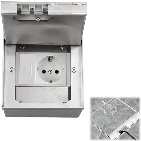 Caja de Piso para Enchufe Exterior Empotrado(AC250V), Kit Toma de Suelo 16A 4000W Acero Inoxidable con Conector, Enchufe Estanco de Piso Versátil para Oficinas, Hoteles, Escuelas (1 Toma)