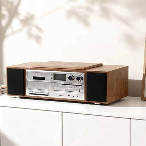 Reproductor De CD De Escritorio De 30 W, Casete Retro De Madera De Alta Fidelidad, con Control Remoto, Altavoces Duales Integrados, Modos USB/Bluetooth/AUX, Pantalla LCD
