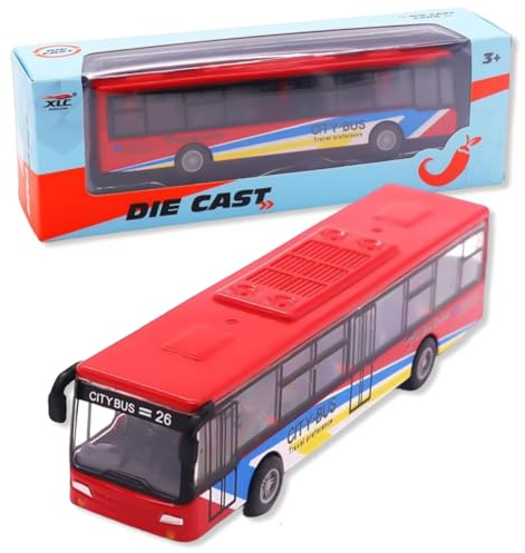 WFKKMEQ Bus Toy Car, Pull Back City Cars Trucks Toy Vehicles Bus Model Car Play Vehicles Toys Citys Buses Vehicle Die-cast City Buses Toys Cars Model Gift for Birthday(Red)