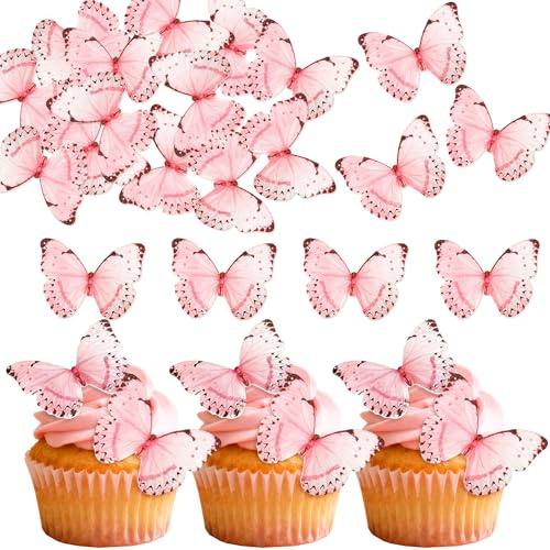 LaVenty 40 PCS Edible Butterfly Cupcake Cake Decorations | Muffin Desserts Food Decoration for Celebrating Party Events Baby Shower Party Supplies