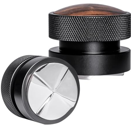 ERYUE Distributore caffè Regolabile Livellatore Autoadattativo per caffè con Manico in Legno di Noce per Barista Essentials (51 mm)