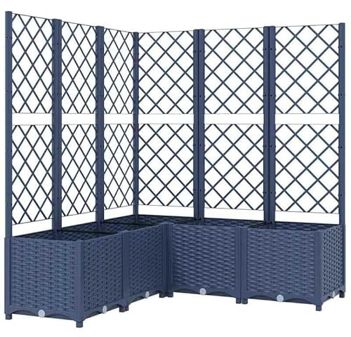 Eleganz Pflanzkübel mit Rankgitter Blaugrau 120x120x136 cm - Großer Pflanzcontainer aus PP (Polypropylen) für Garten, Terrasse & Balkon - Wetterfest & langlebig - Ideal für Kletterpflanzen