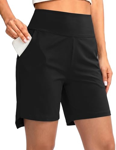 Aseniza Short Sport Femme Bermuda Baggy Grande Taille Short Jogging Détente Course Short de Course à Pied avec Poches Élastique Légère Fitness Gym Randonnée Entraînement Noir L