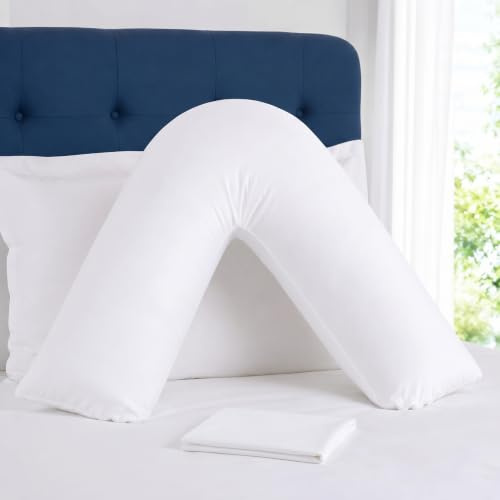 ELITLUX Premium V Pillow with Pillowcase – Supportive Maternity & Pregnancy Cushion for Neck, Shoulder and Back Pain Relief – Machine Washable (White - 75cmx35cm)