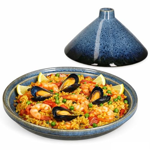 MamboCat Tajine in gres blu-nero, stampo orientale con coperchio, teglia da forno e da forno in mediterranea, ciotola con coperchio