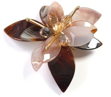 Baesics Brosche Damen Lilie Braun - Ansteckblume aus pflanzenbasiertem Acetat 8 cm marmoriert | 2-in-1 mit Anstecknadel und Krokodilklammer | Büro, Standesamt, Geschenk