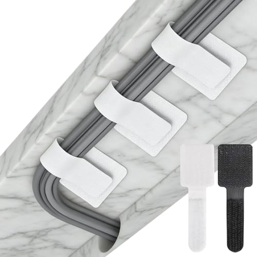 Lot 50 Organisateur Câbles 28x90mm Nylon Adhésif, Range Cable Bureau Réutilisable Noir Blanc 30+20, Cache Cable pour Fils PC Gamer Table Chevet Cuisine Sous Bureau