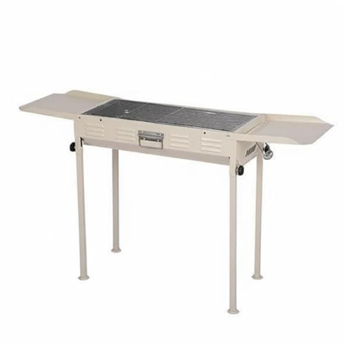 Colcolo Outdoor Barbecue Grill Briquette Grill Cooker Folding Portable Iron Stainless Steel Roasting Rack Skewer Station with Stable Briquette Cooking, Off-white, 120 31 65cm